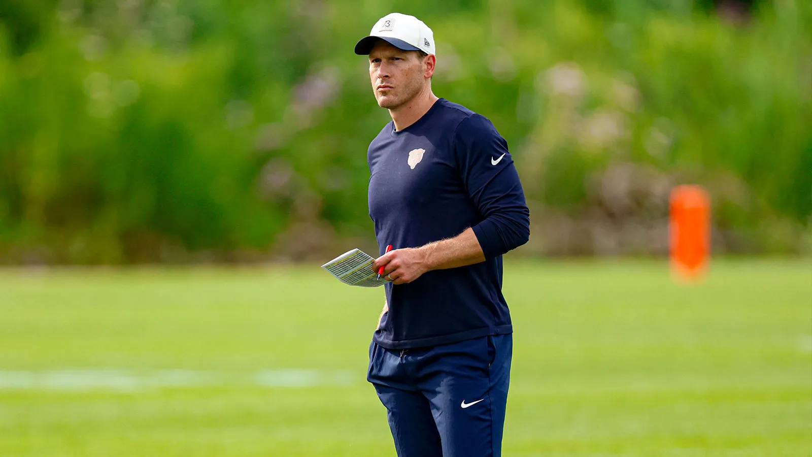 Jul 31, 2026; Lake Forest, IL, USA; Chicago Bears head coach Ben Johnson looks on during Training Camp at Halas Hall. Mandatory Credit: Kamil Krzaczynski-Imagn…