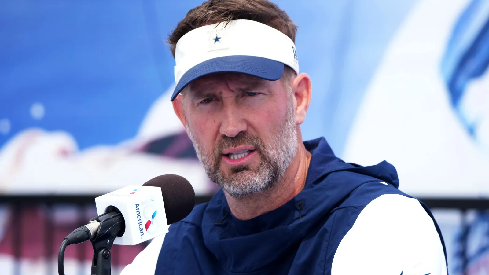 Jul 29, 2026; Oxnard, CA, USA; Dallas Cowboys Cowboys coach Brian Schottenheimer at training camp press conference at River Ridge Playing Fields. Mandatory Cred…