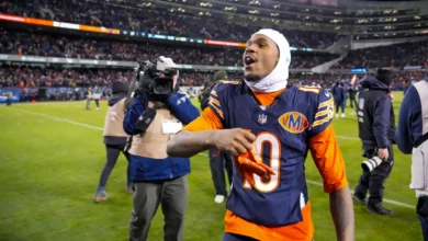 Jan 10, 2026; Chicago, IL, USA; Chicago Bears wide receiver Luther Burden III (10) leaves the field following a game against the Green Bay Packers in an NFC Wil…