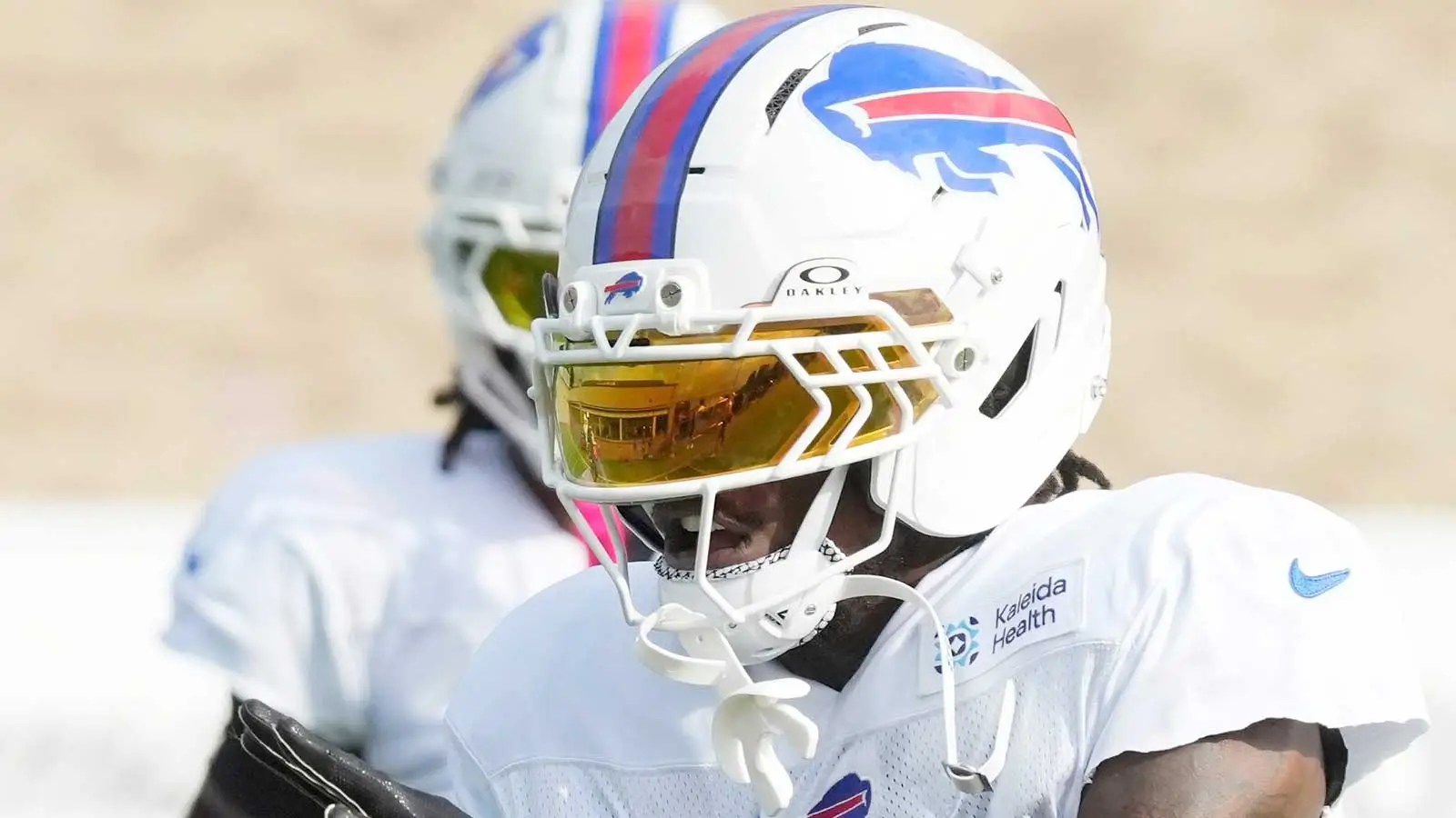 Bills defensive back C.J. Gardner-Johnson pulls in a pass during position drills during day six of Buffalo Bills training camp at St. John Fisher University Thu…