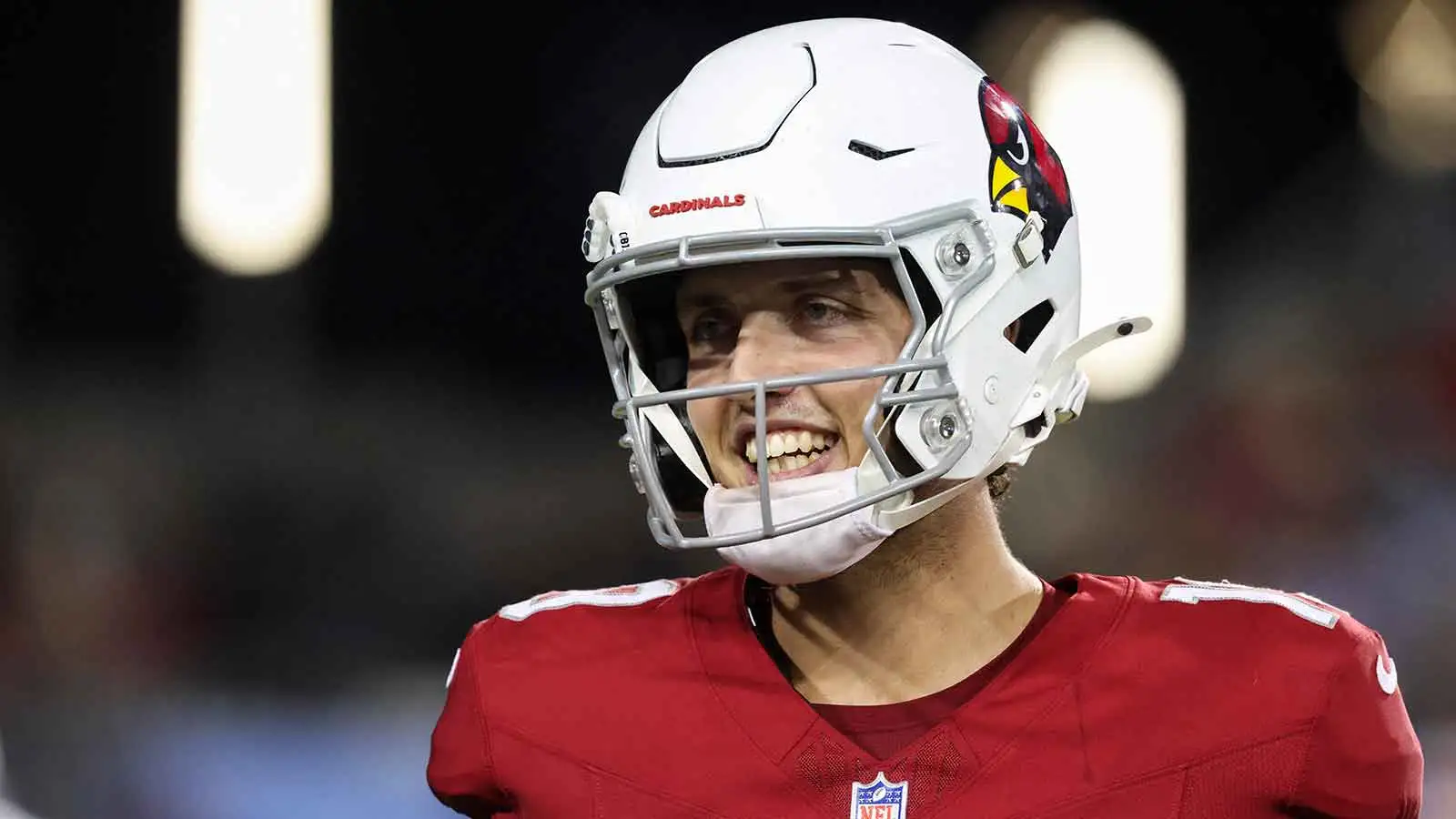 Aug 6, 2026; Canton, Ohio, USA; Arizona Cardinals quarterback Carson Beck (19) reacts during the game against the Carolina Panthers at Tom Benson Hall of Fame S…
