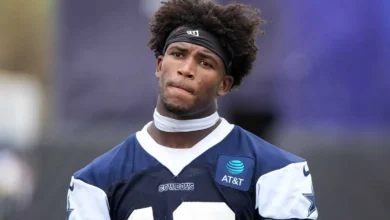 Jul 29, 2026; Oxnard, CA, USA; Dallas Cowboys safety Caleb Downs (13) at training camp at River Ridge Playing Fields. Mandatory Credit: Kirby Lee-Imagn Images