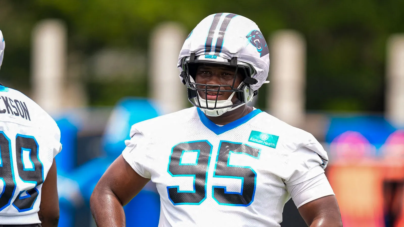 Jun 9, 2026; Charlotte, NC, USA; Carolina Panthers defensive end Derrick Brown (95) during th first day of mini camp at Bank of America Stadium practice facilit…