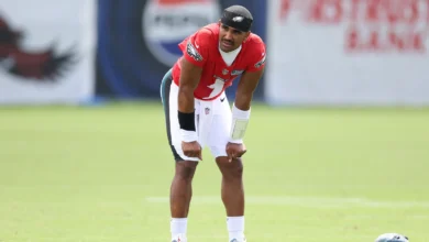Jul 30, 2026; Philadelphia, PA, USA; Philadelphia Eagles quarterback Jalen Hurts (1) during training camp at Jefferson Health Training Complex. Mandatory Credit…