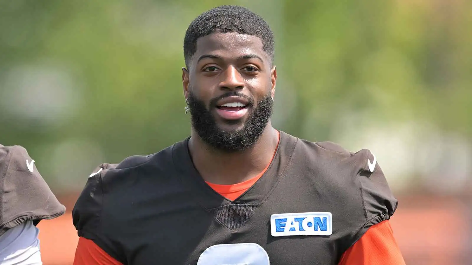 Jul 29, 2026; Berea, OH, USA; Cleveland Browns defensive end Jared Verse (8) at CrossCountry Mortgage Campus. Mandatory Credit: Ken Blaze-Imagn Images