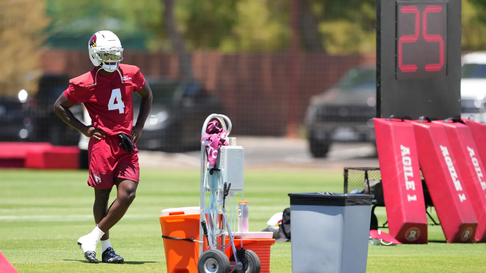 Jun 9, 2026; Tempe, AZ, USA; Arizona Cardinals running back Jeremiyah Love during minicamp at Arizona Cardinals Training Center. Mandatory Credit: Joe Camporeal…
