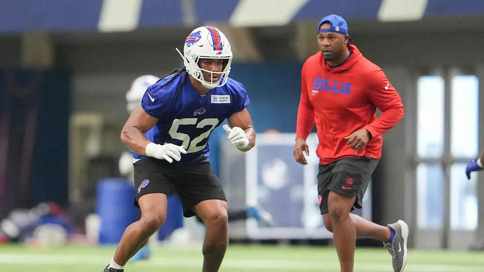 Jun 9, 2026; Orchard Park, NY, USA; Buffalo Bills linebacker Kaleb Elarms-Orr (52) trains during Buffalo Bills Minicamp. Mandatory Credit: Gregory Fisher-Imagn…
