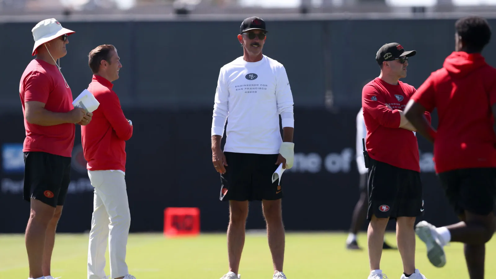 Aug 3, 2026; San Francisco, CA, USA; San Francisco 49ers head coach Kyle Shanahan during training camp at Levi's Stadium. Mandatory Credit: Sergio Estrada-Imagn…