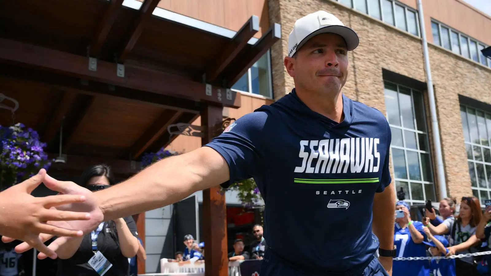 Seattle Seahawks head coach Mike MacDonald during training camp at Virginia Mason Athletic Center. Mandatory Credit: Steven Bisig-Imagn Images