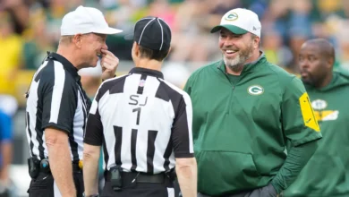 Aug 29, 2015; Green Bay, WI, USA; Green Bay Packers head coach Mike McCarthy talks with officials during warmups prior to the game against the Philadelphia Eagl…