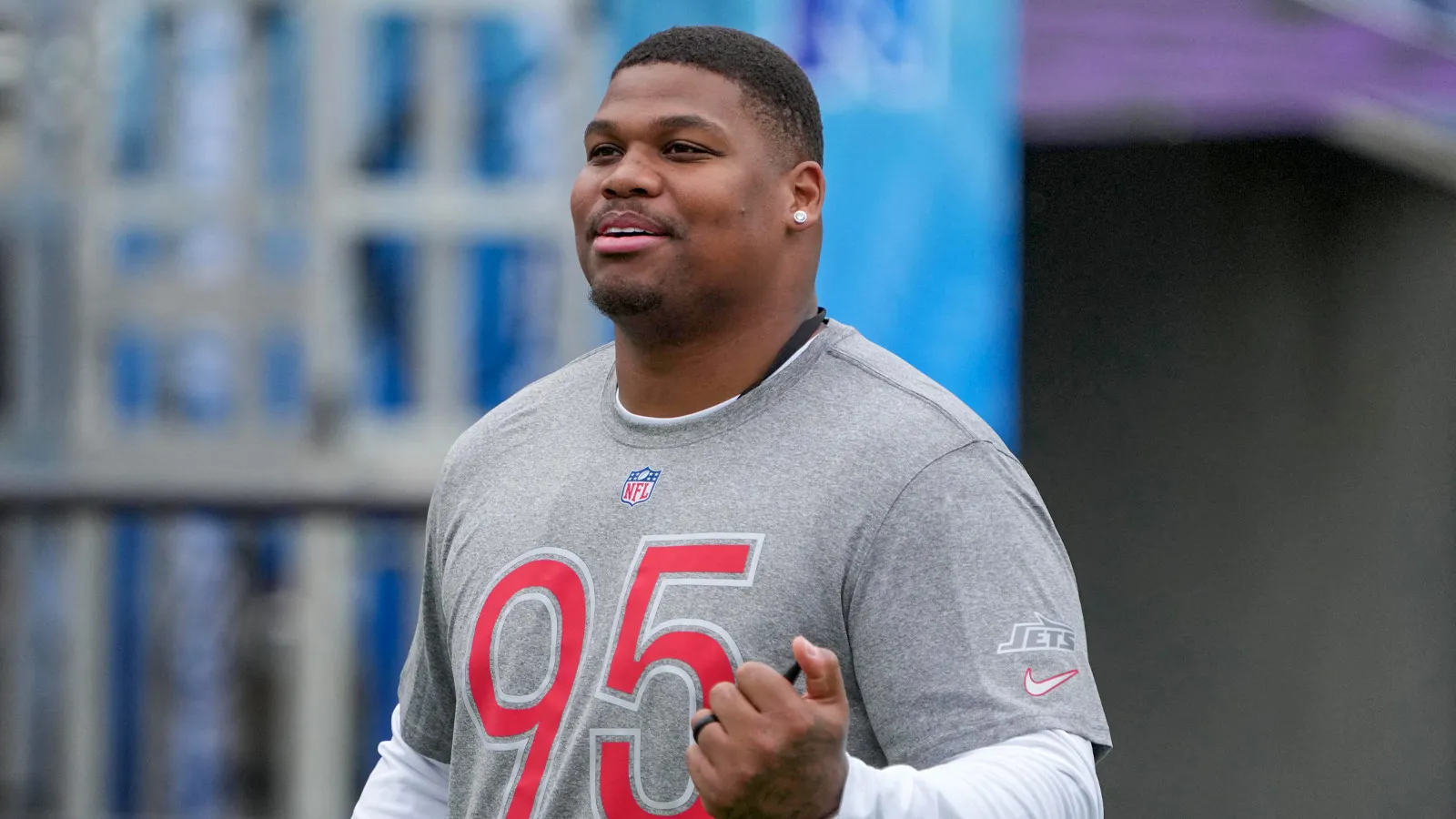 Feb 1, 2025; Orlando, FL, USA; New York Jets lineman Quinnen Williams (95) during AFC Practice for the Pro Bowl Games at Camping World Stadium. Mandatory Credit…