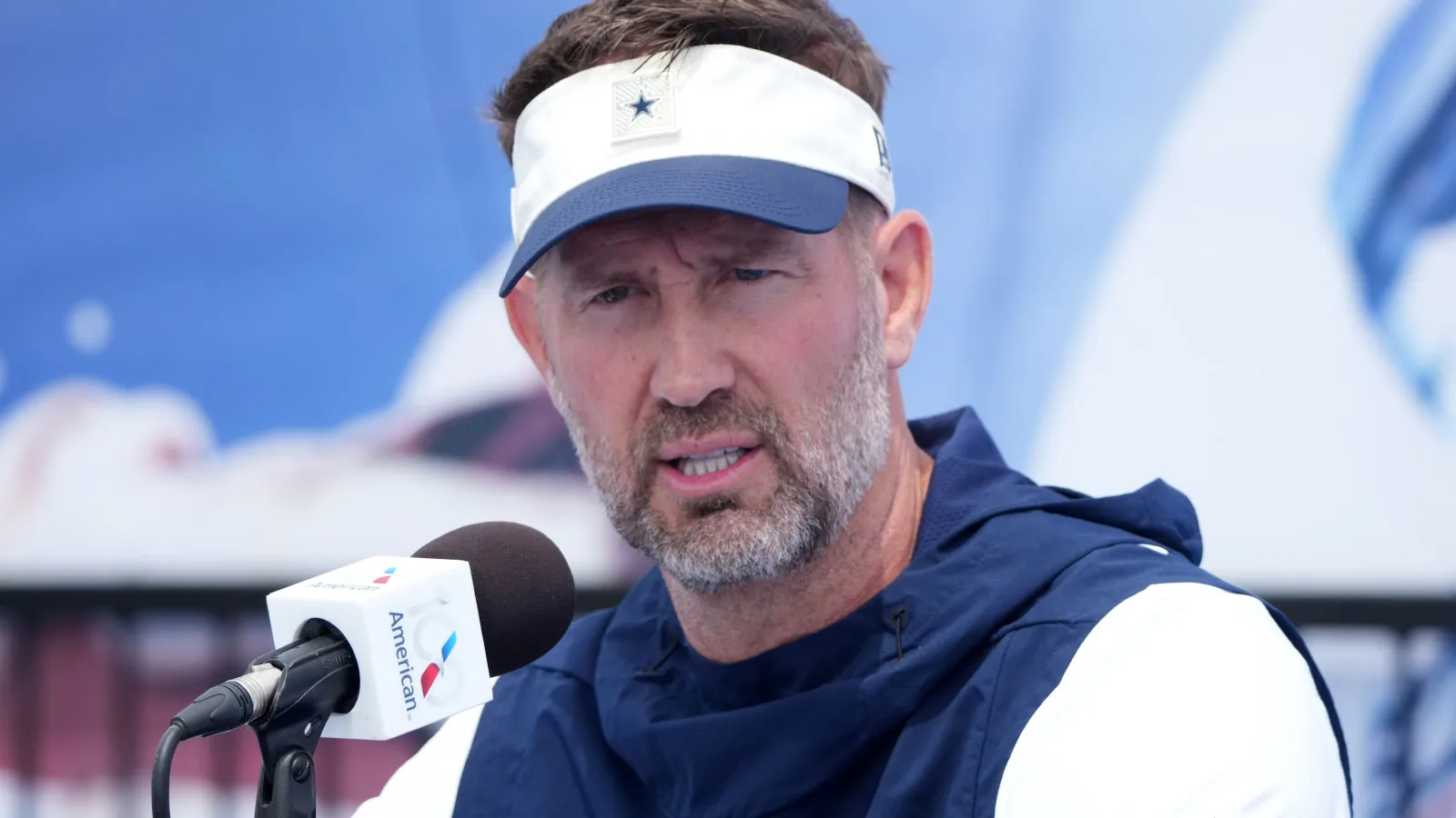 Jul 29, 2026; Oxnard, CA, USA; Dallas Cowboys Cowboys coach Brian Schottenheimer at training camp press conference at River Ridge Playing Fields. Mandatory Cred…