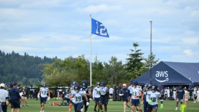 Seattle Seahawks defensive end Leonard Williams (99) during training camp at Virginia Mason Athletic Center.