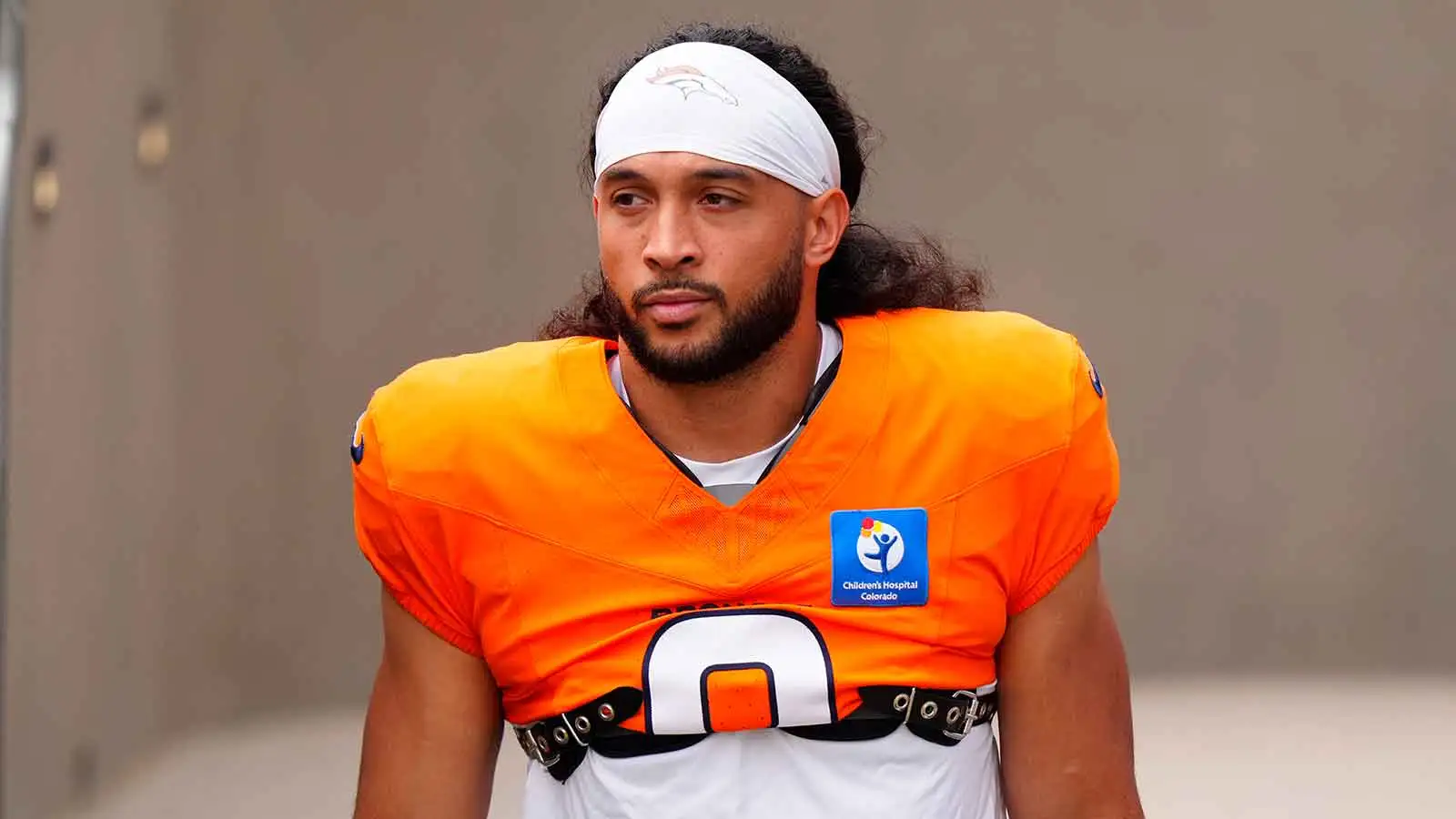 Aug 3, 2026; Englewood, CO, USA; Denver Broncos safety Talanoa Hufanga (9) before the start of training camp at Broncos Park. Mandatory Credit: Ron Chenoy-Imagn…