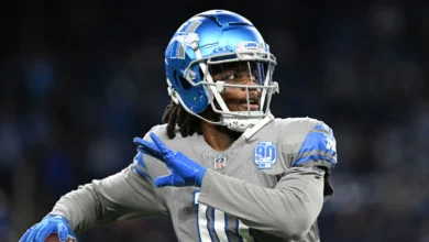 Oct 30, 2023; Detroit, Michigan, USA; Detroit Lions quarterback Teddy Bridgewater (10) throws a pass during warmups before the game against the Las Vegas Raider…