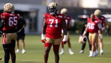 Aug 6, 2026; Santa Clara, CA, USA; San Francisco 49ers offensive tackle Trent Williams (71) during training camp at SAP Performance Facility. Mandatory Credit:…