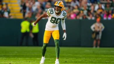 GREEN BAY, WISCONSIN - AUGUST 23: Isaiah Neyor #80 of the Green Bay Packers during the fourth quarter of an NFL preseason football game against the Seattle Seah…